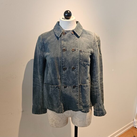 NWOT Ralph Lauren Linen Blend Double Breasted Distressed Denim Jacket, XS - Picture 6 of 9